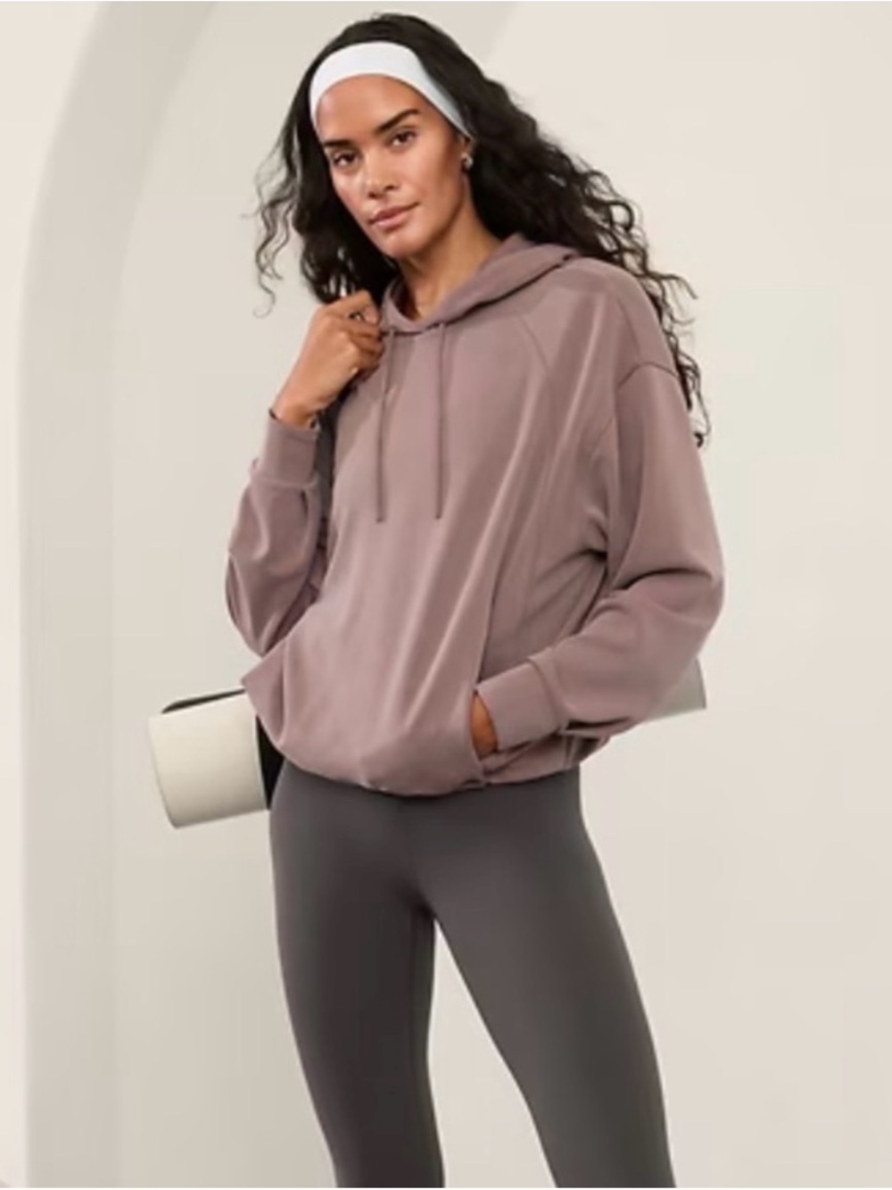 Athleta ‘SEASOFT’ bubble hem hoodie in Dusty Mauve Relaxed fit